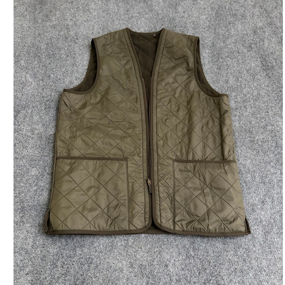 Barbour Polarquilt Waistcoat Zip-In Liner Olive Green Fleece Lined Vest Mens L